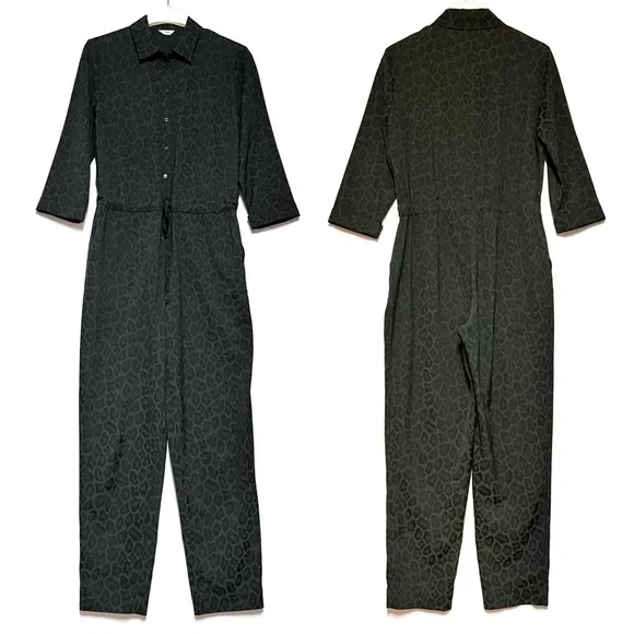 Hush Jacquard Leopard Jumpsuit Green Animal Print 70’s Retro Disco US 12 UK 10 - Picture 2 of 15